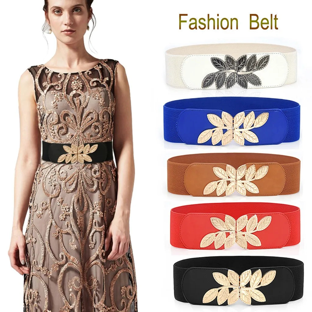 Women Belt Buckle Waistband Wide Braided Waistbelt