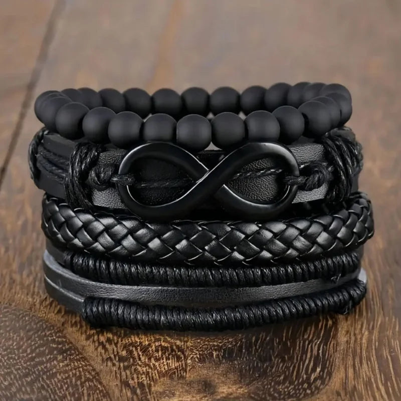 Punk Multilayer Antique Leather Bracelet Set Skull Eye Star Charms Hiphop Rock Y2K Vintage Pu Gothic Wristband Man Goth Jewelry