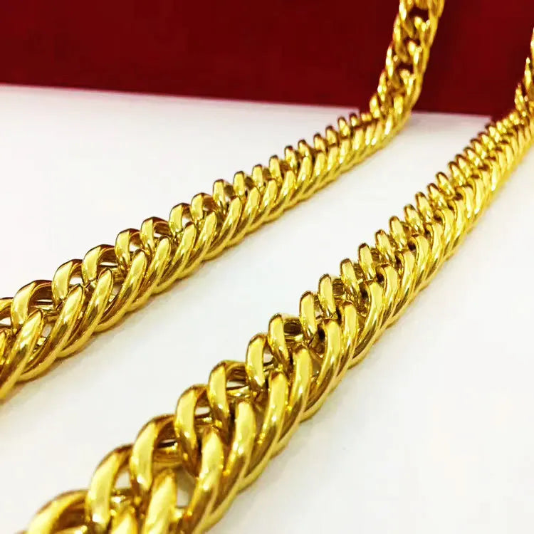 9999 24K real gold jewelry men's necklace snake bone boss chain flat Fu character buckle horse whip necklace