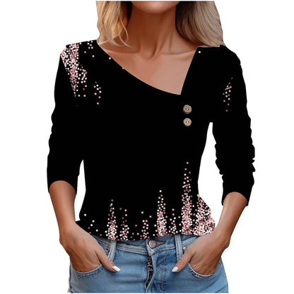 T Shirt For Women Fashion Long Sleeve Top White Floral Print Shirt