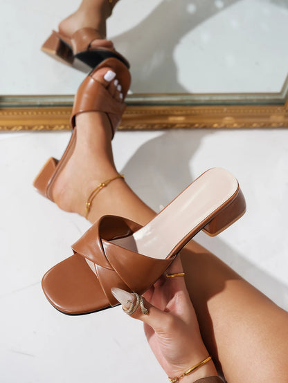 Fashion Open Toe Solid Color Surface Versatile Candy Color Square Heel Slippers Women's Sandals