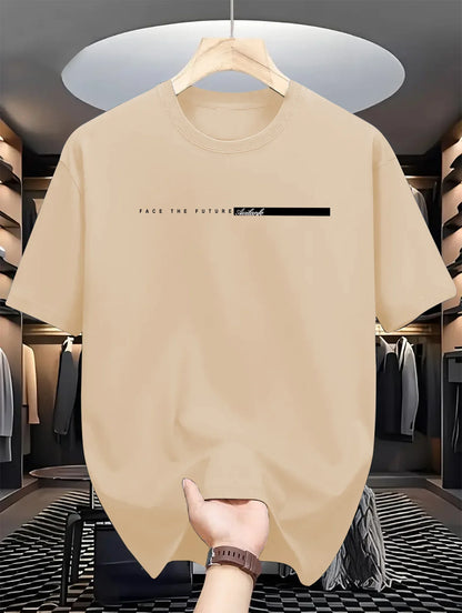 Men's Casual T-shirt, Round Neck Short Sleeves Letter Print Unisex Short Sleeves