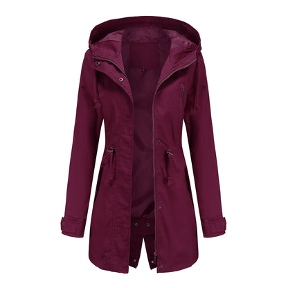 Women Jacket Windproof Windbreaker Trench Coats Female Hooded Drawstring Long