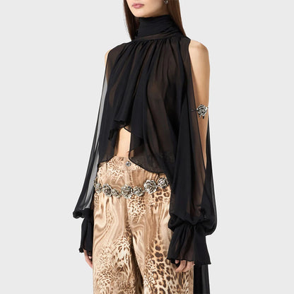 Chiffon Blouse Ladies Off shoulder Lantern Long Sleeve Design Top