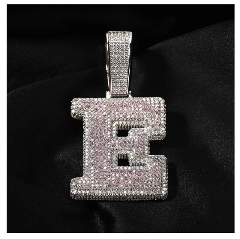 Hip Hop Micro Paved 5A+ Cubic Zirconia Iced Out Big Bubble CZ Letter Pendants Necklace for Men