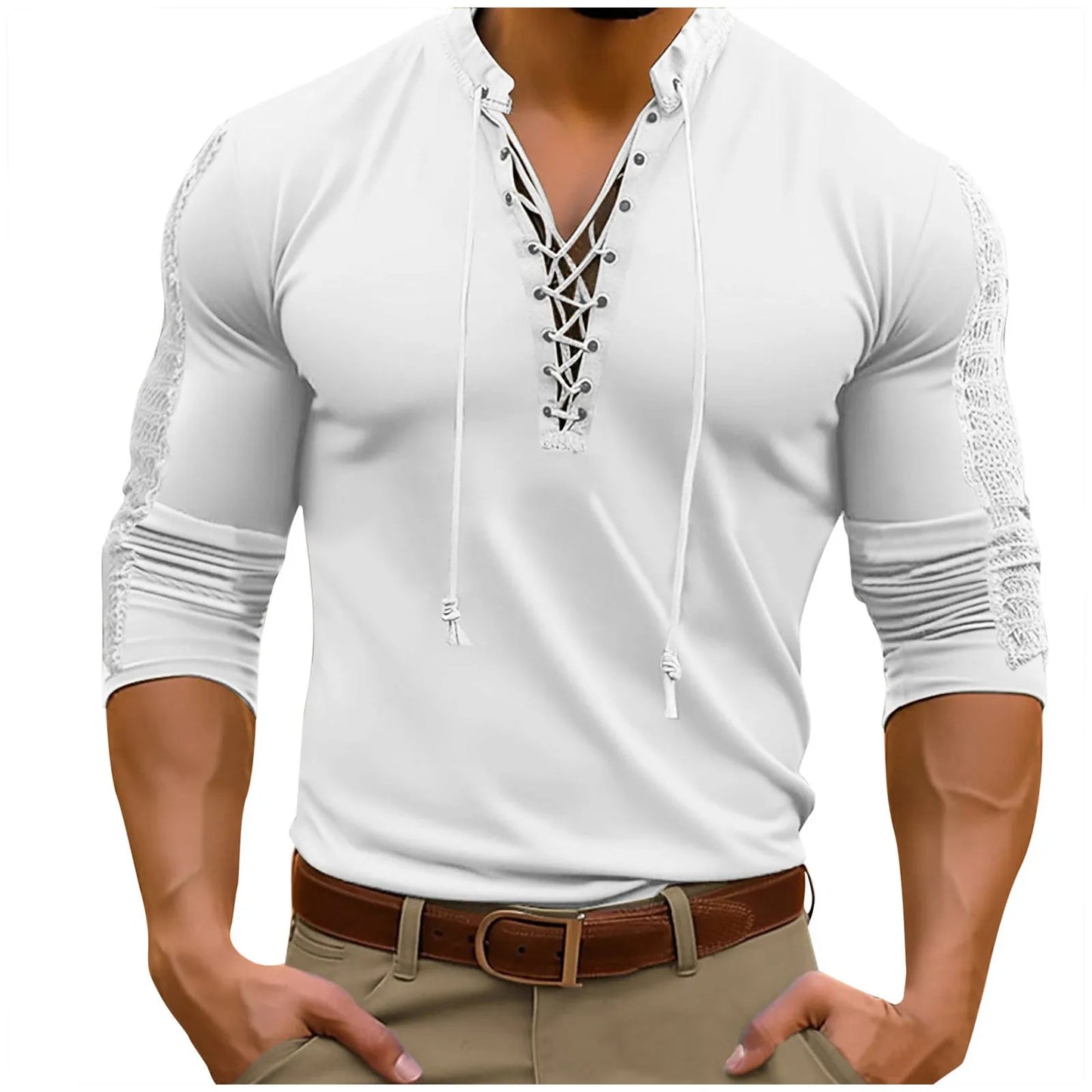 Mens Simple Leisure Button Pullover Long Sleeved T Shirt Casual