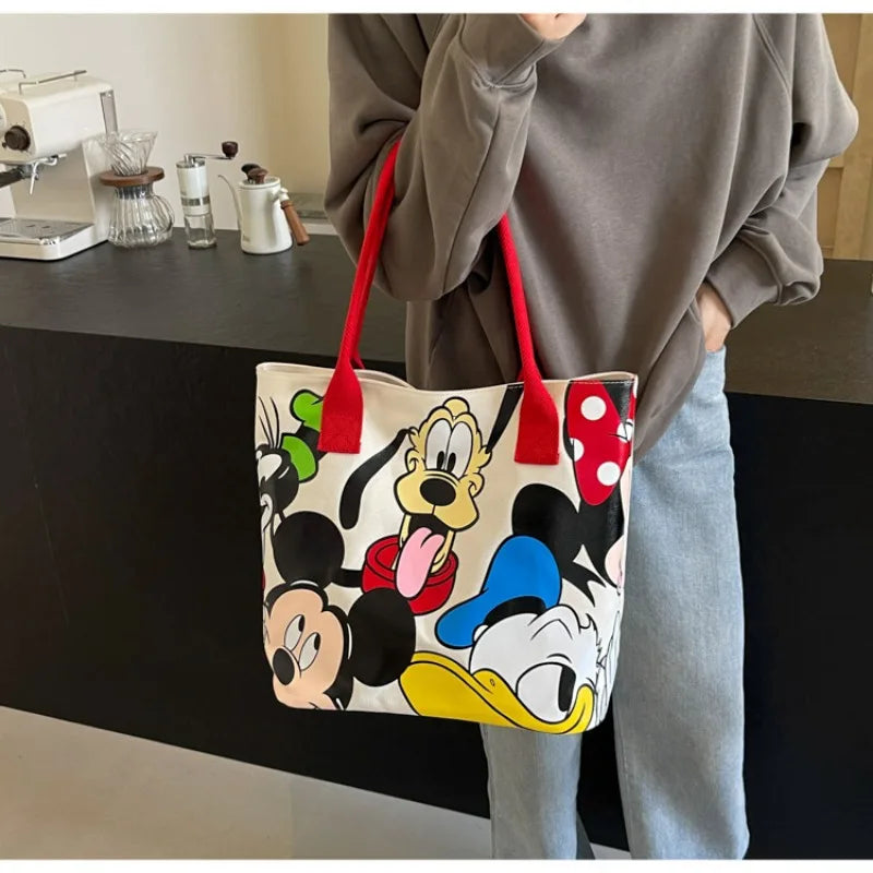 DisneyCartoon Mickey Fashion Versatile Large Capacity Canvas Shoulder Bag Women's Casual Versatile Tote Bag