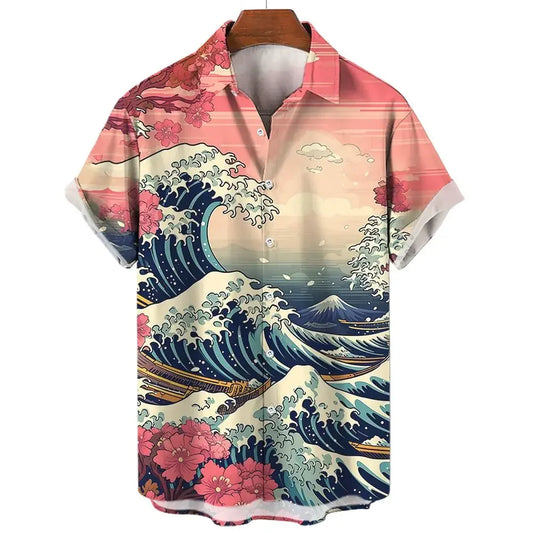 Short Sleeve Tops Japanese Style Ukiyoe Graphic Clothes Oversized Summer Apparel Streetweat Male Shirts