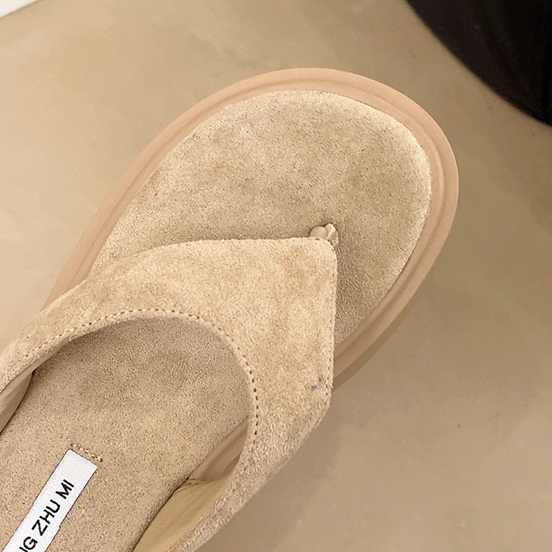 Thick Bottom Flip Flops Outdoor High Waist Seaside Beach Leisure Flip Flops Suede