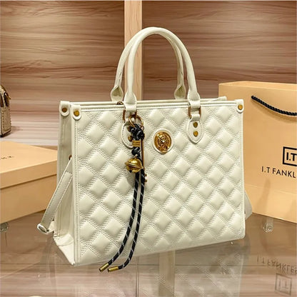 Light luxury brand hand-held large capacity tote bag diamond grid single shoulder diagonal cross bag