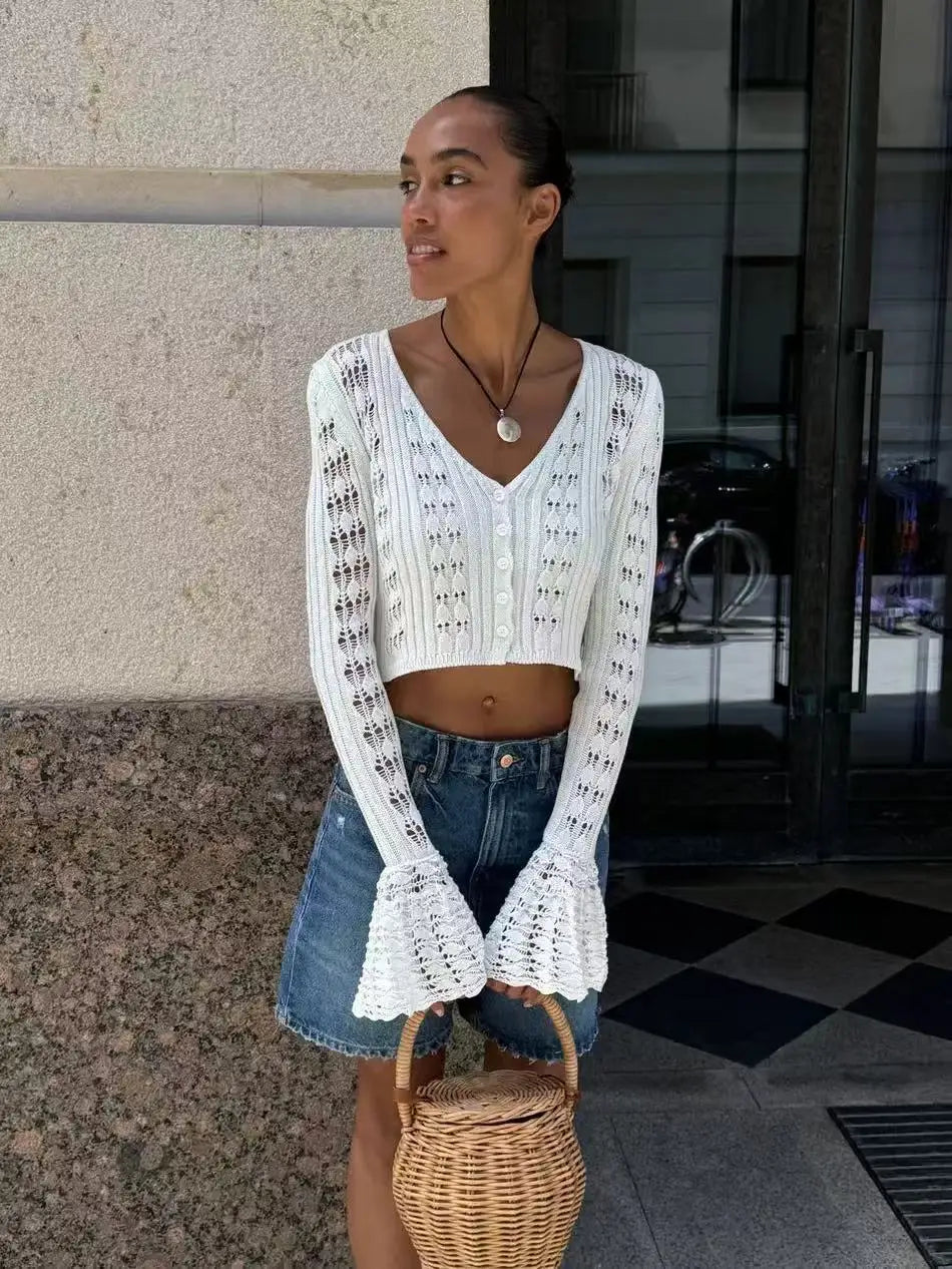 Hollow Knitted Cardigan Women's Solid Long Sleeve V Neck Short Sweater Top Female Crochet Yellow / S White / L White / M Yellow / S-White / L-White / M-White / S-Brown / L-Brown / M-Brown / S-Pink / L-Pink / M-Pink / S-Yellow / L-Yellow / M-Wine Red / L-Wine Red / M-Wine Red / S-Blue / L-Blue / M-Blue / S-