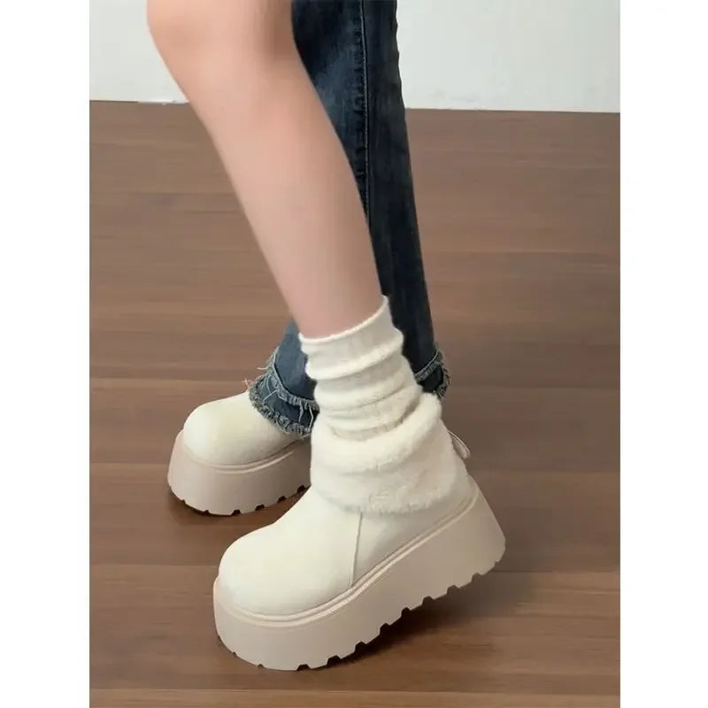 Thick Bottom Warm Anti-Slip Cotton Snow Boots Women's Winter Fleece Lined Booties Non-Slip Rubber Sole Ankle Boots