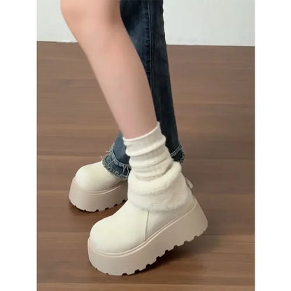 Thick Bottom Warm Anti-Slip Cotton Snow Boots Women's Winter Fleece Lined Booties Non-Slip Rubber Sole Ankle Boots
