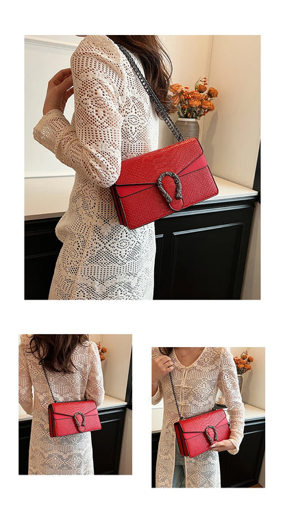 Chain Shoulder Bag for Women Snake Pattern Crossbody Small Square Bag