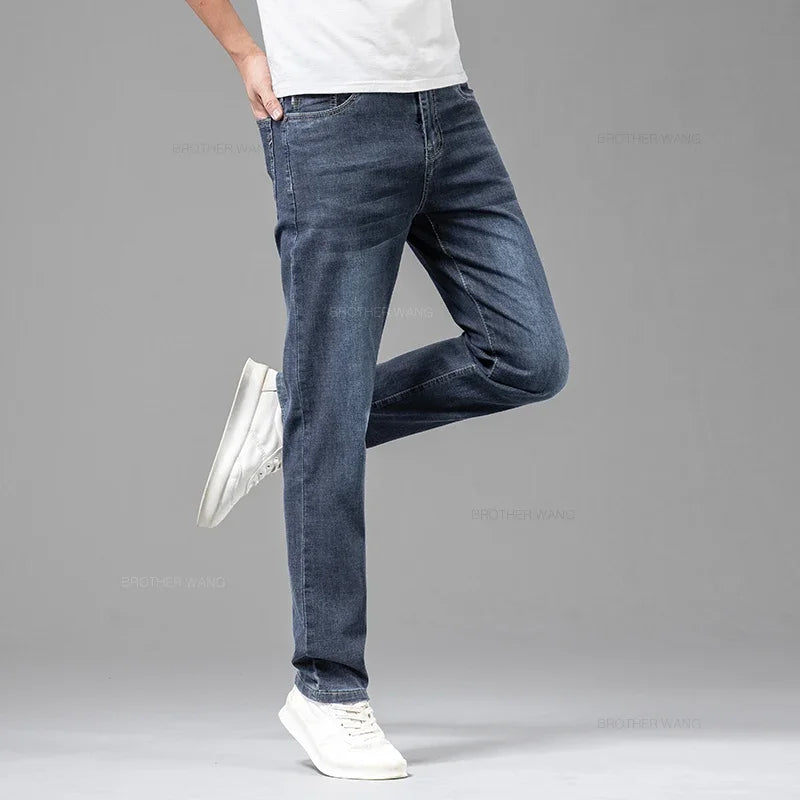 Men's Elastic Cotton Jeans Fashion Gray Comfortable Casual Pants