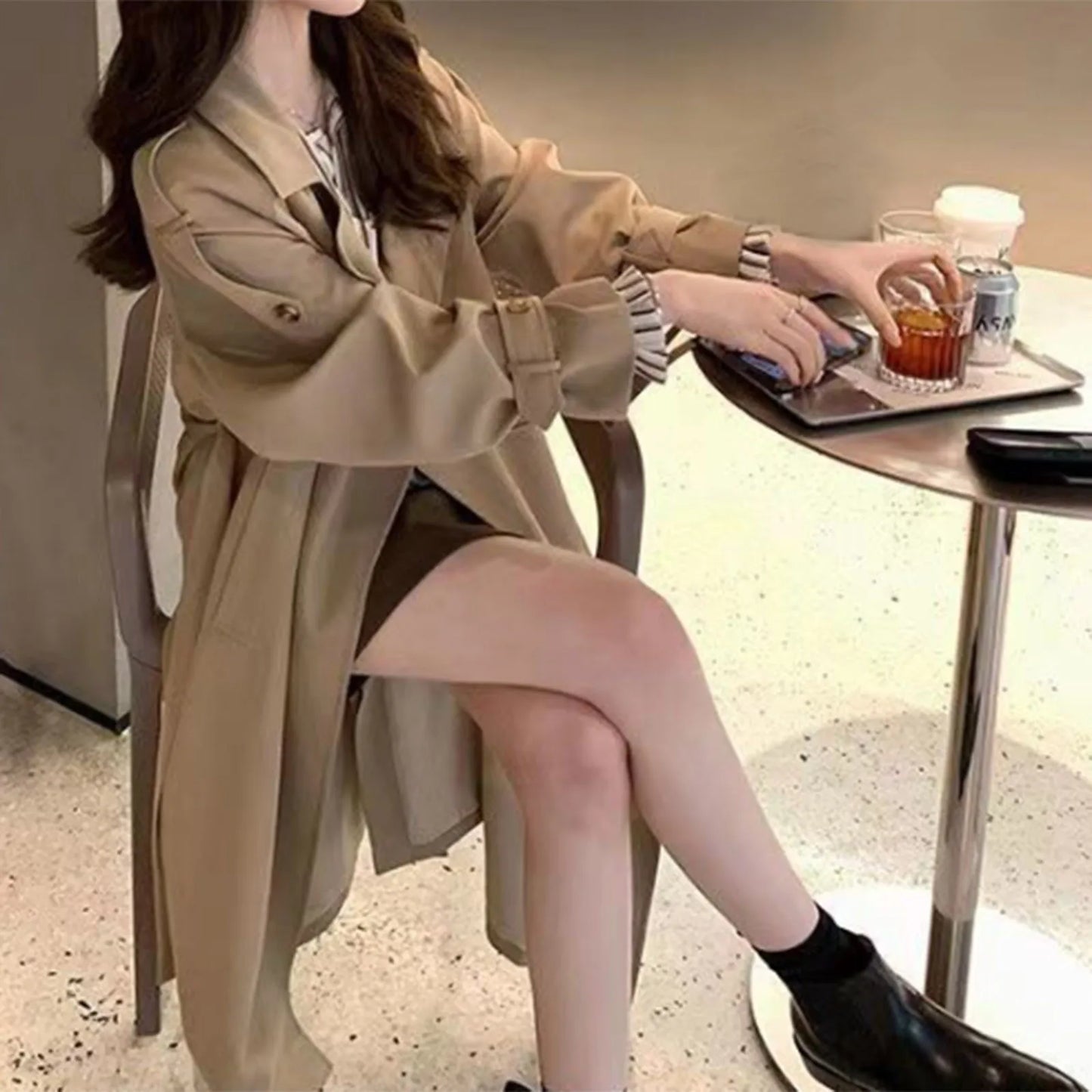 Women'S Windbreaker Coats Mid Length White Female Trench Coat