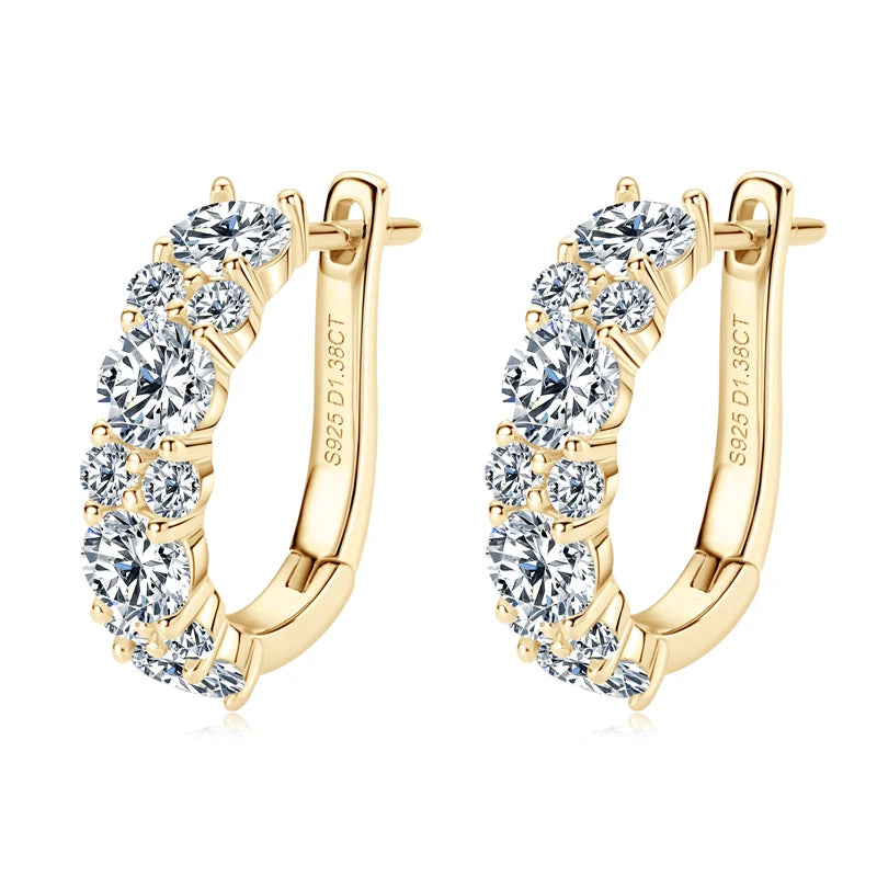 Real 925 Sterling Silver Moisanite Earrings D Color 2.76CTTW. Moisanite Lab Diamond Hoops Earrings Sparking Wedding Fine Jewelry
