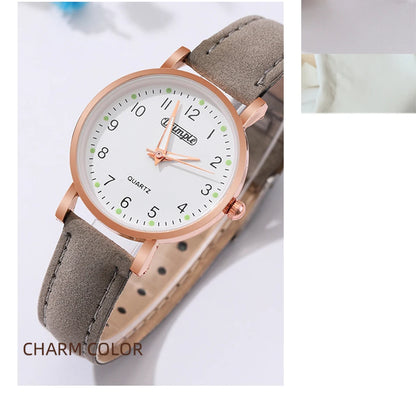 6Pcs Sets Luxury White Leather Analog Ladies Quartz Wrist Watch Butterfly Design Earring Bracelet Necklace