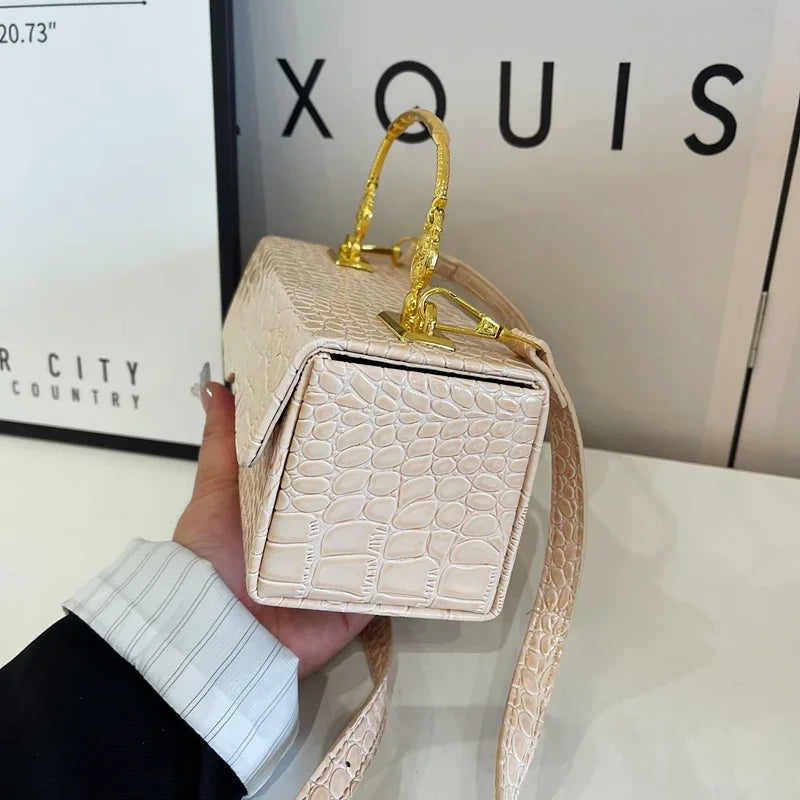 Black Crocodile Pattern Crossbody Bag Fashion Box Lipstick Pouch Designer Pu Leather