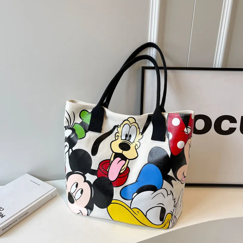 DisneyCartoon Mickey Fashion Versatile Large Capacity Canvas Shoulder Bag Women's Casual Versatile Tote Bag
