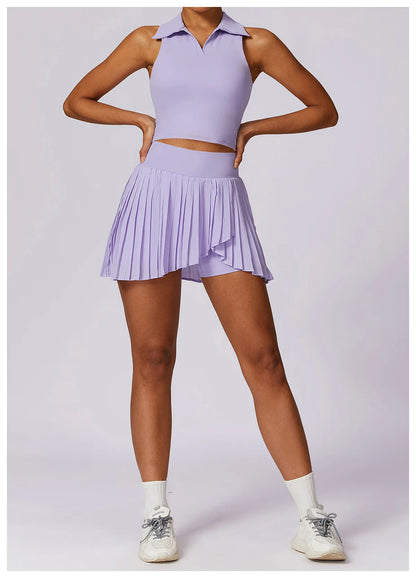 2 Pieces Sports Set for Women Yoga Suit Sportswear Fitness Top Sports Short Skirt Gym Push Up Workout