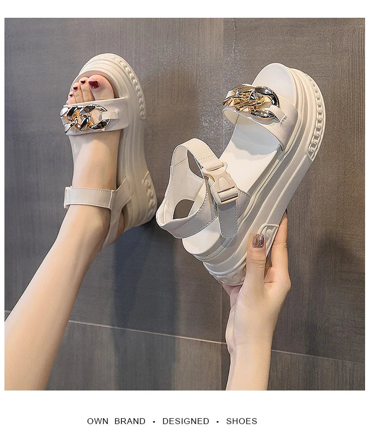 Sandals Women High-heel Platform  New Genuine Leather Women Summer Sandals