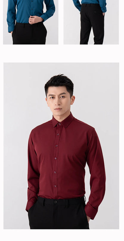 Men's Solid Color Business Shirt Formal Fashion Thin Classic Basic Long Sleeve