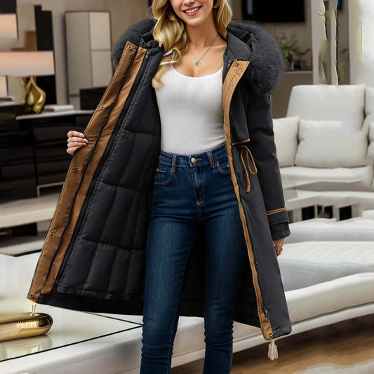 Women'S Winter Coat Parkas Detachable Patchwork Cotton Winter Long Hooded Thickened Cotton Coat