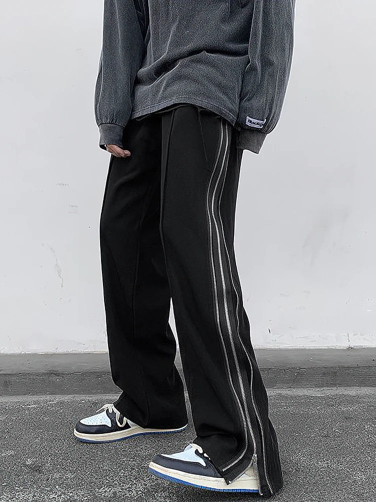 Streetwear Side Split Zipper Loose Casual Straight Parachute Long Trousers