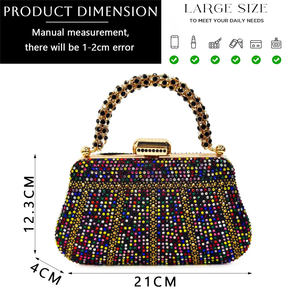 Exquisite Evening Bag With Diamond Design Fashion Handle Clutch Rhinestone Embellished Long Chain Bag