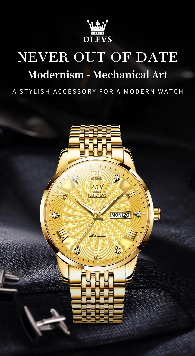 Automatic Mechanical Men Watch Threaded Dial Waterproof Stainless Steel Strap Classic Men's Watches Luxury