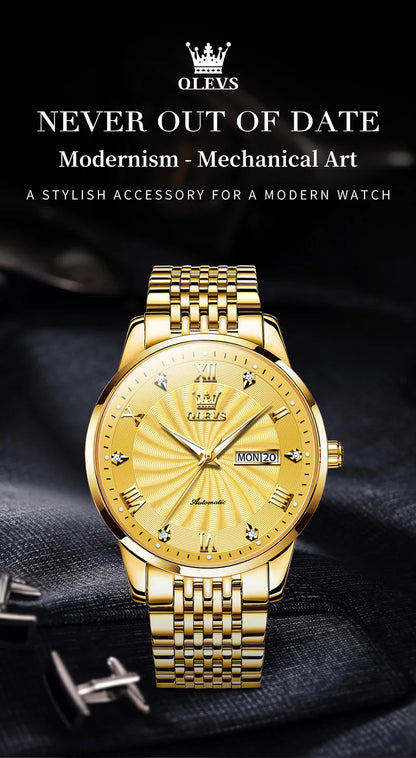 Automatic Mechanical Men Watch Threaded Dial Waterproof Stainless Steel Strap Classic Men's Watches Luxury