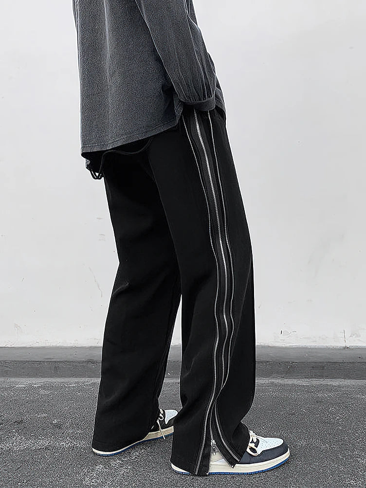 Streetwear Side Split Zipper Loose Casual Straight Parachute Long Trousers
