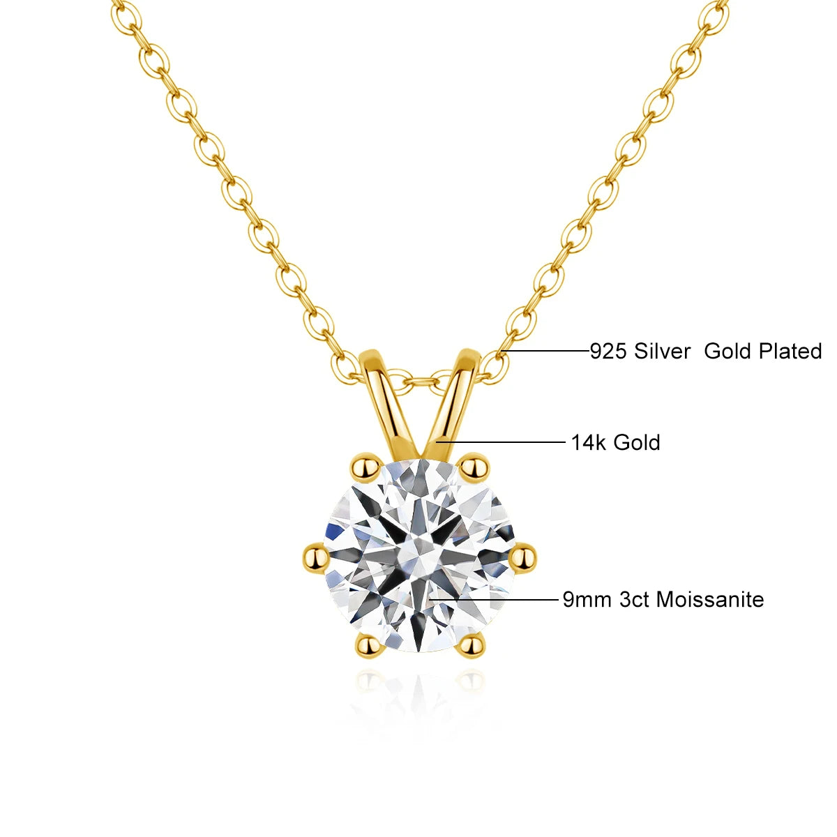 Women's Neck Chain 100% Real 14k Gold Moissanite Diamond Pendant Necklaces for Girl Wedding Engagement Valentines Gifts Jewelry