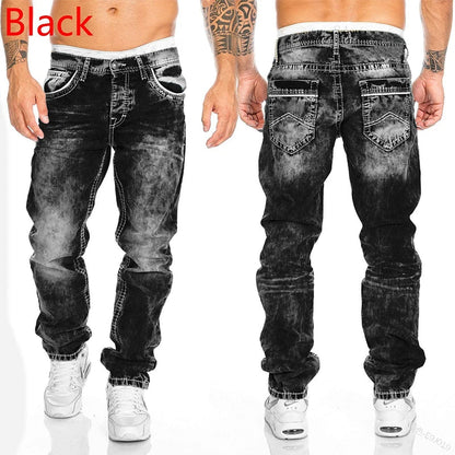 Straight Stretch Slim Jean Casual Pants Denim Trousers Baggy Black Blue