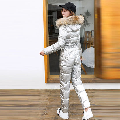 One Piece Outfit Ski Suit Winter Jumpsuit Parka Hooded Cotton Bodysuit Zipper