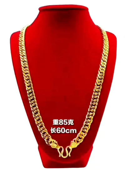 9999 24K real gold jewelry men's necklace snake bone boss chain flat Fu character buckle horse whip necklace