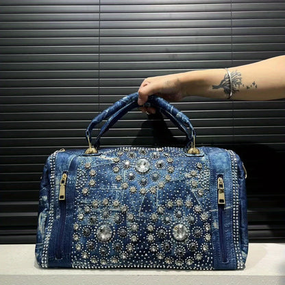 Gemstone inlaid elegant handbag, Boston bag, personalized street style