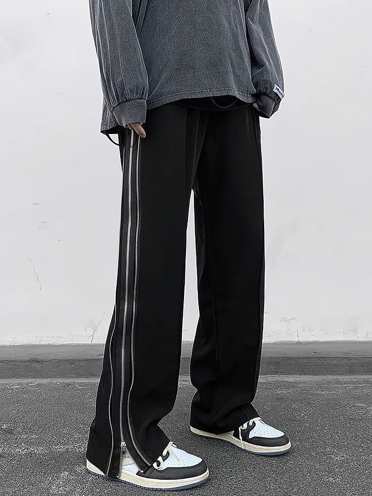Streetwear Side Split Zipper Loose Casual Straight Parachute Long Trousers