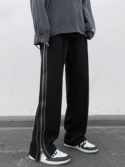 Streetwear Side Split Zipper Loose Casual Straight Parachute Long Trousers