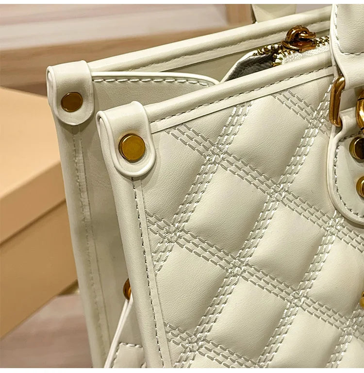 Light luxury brand hand-held large capacity tote bag diamond grid single shoulder diagonal cross bag