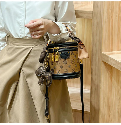 Light luxury brand women's handbag high-end sense contrasting color shoulder bag bucket bag