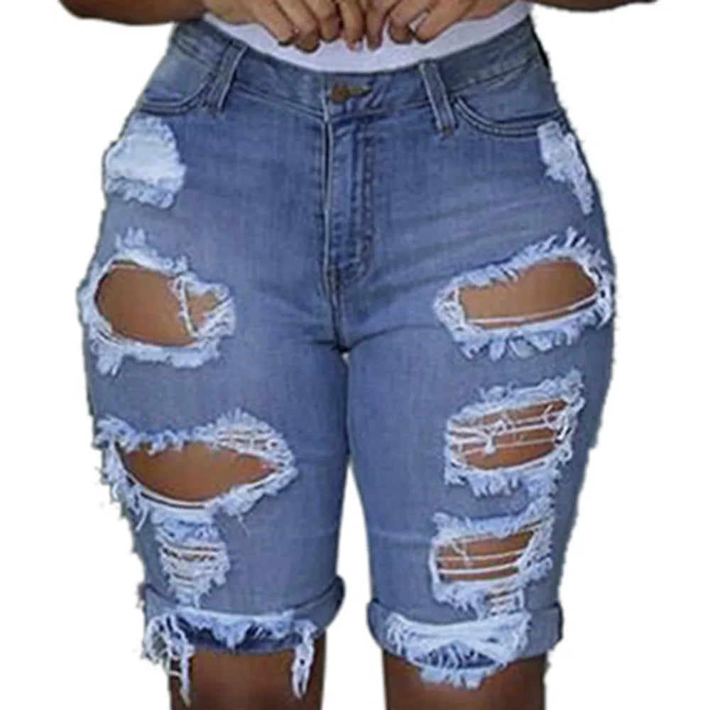 Denim Shorts Women Plus Size Destroyed Hole Ripped Shorts Plus Size