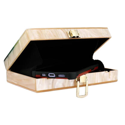 Womens Handbag Green Beige Striped Acrylic Luxury Casual Cute Box Clutch Purse
