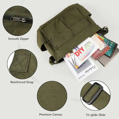 Canvas Messenger Bag Large Hobo Crossbody Bags with Multiple Pockets,School Vintage Shoulder Laptop Bag for Women and Men