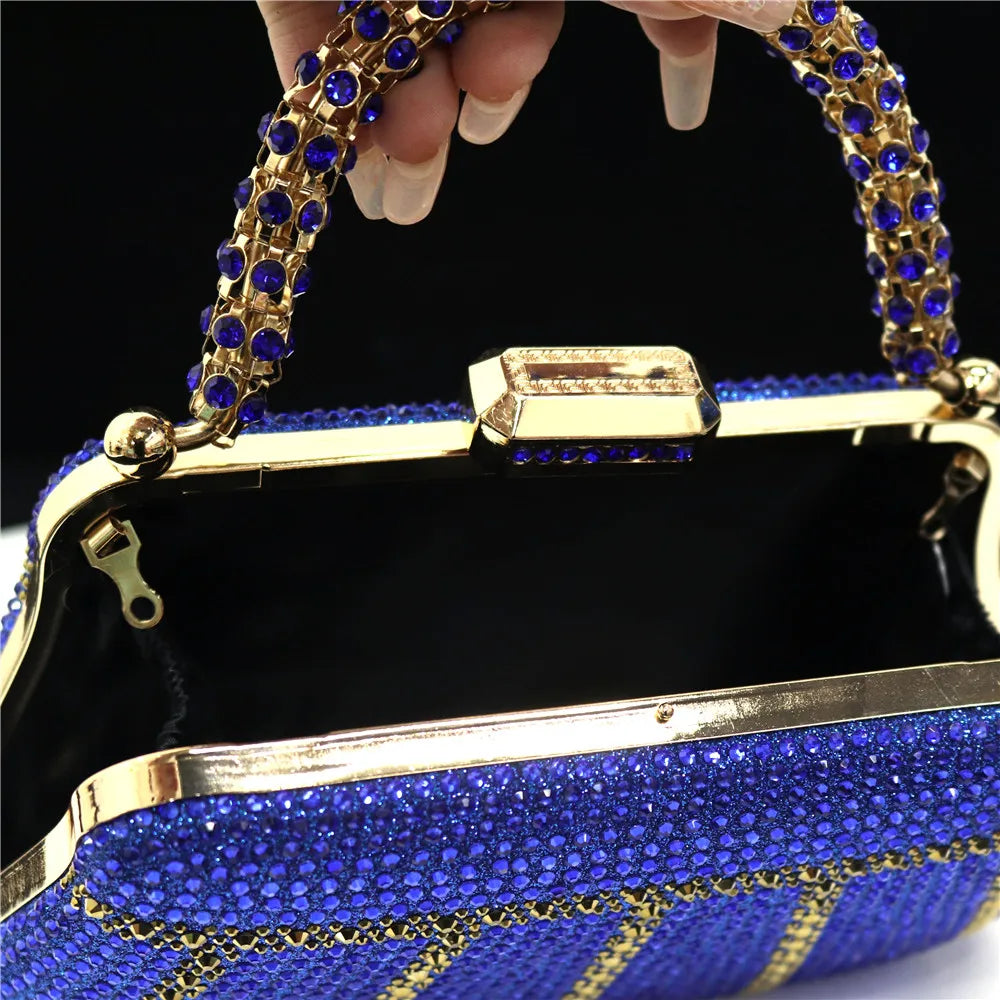 Exquisite Evening Bag With Diamond Design Fashion Handle Clutch Rhinestone Embellished Long Chain Bag