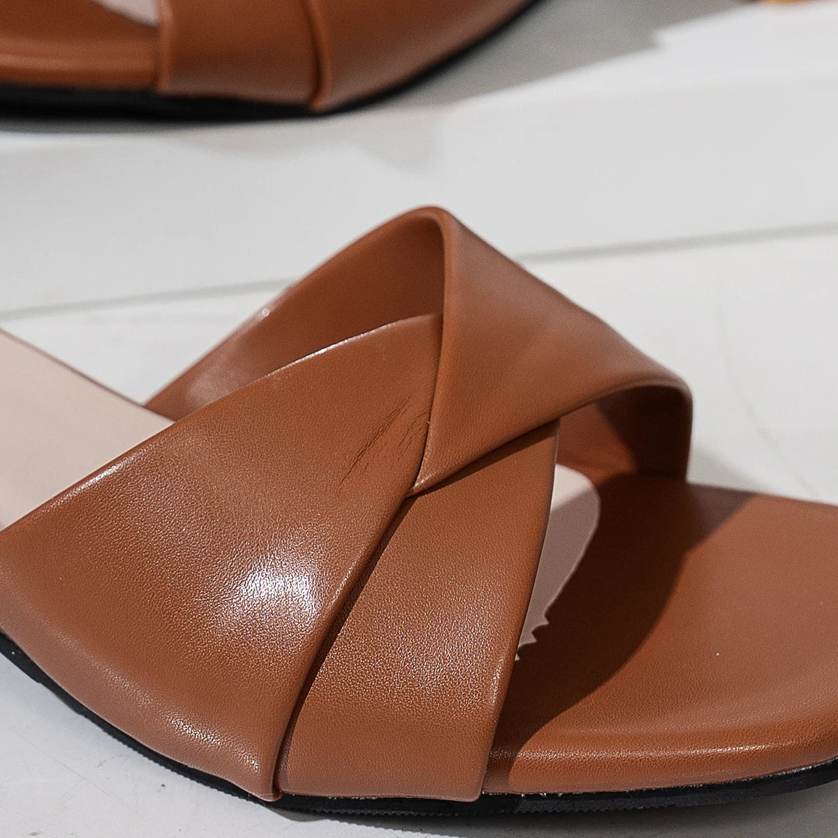 Fashion Open Toe Solid Color Surface Versatile Candy Color Square Heel Slippers Women's Sandals