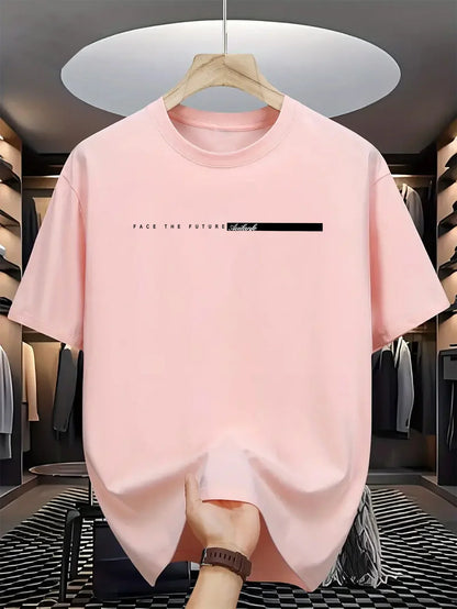 Men's Casual T-shirt, Round Neck Short Sleeves Letter Print Unisex Short Sleeves