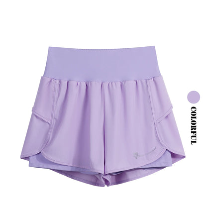 DRUR Yoga Short Woman Jogging Fitness Elastic Waist 2 In 1 Workout Shorts With Pockets