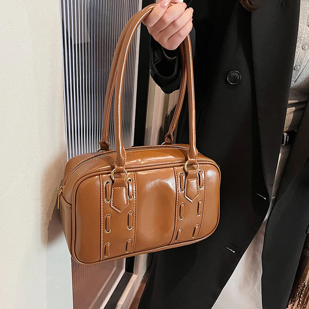 Shoulder Bags for Women PU Leather Female Boston Tote Bag Solid Color Handbags Purse Shoulder Purse Commute Tote Bag